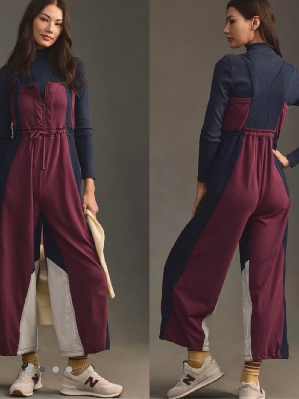 Anthropologie Daily Practice Colorblock Jumpsuit in Burgundy and Navy